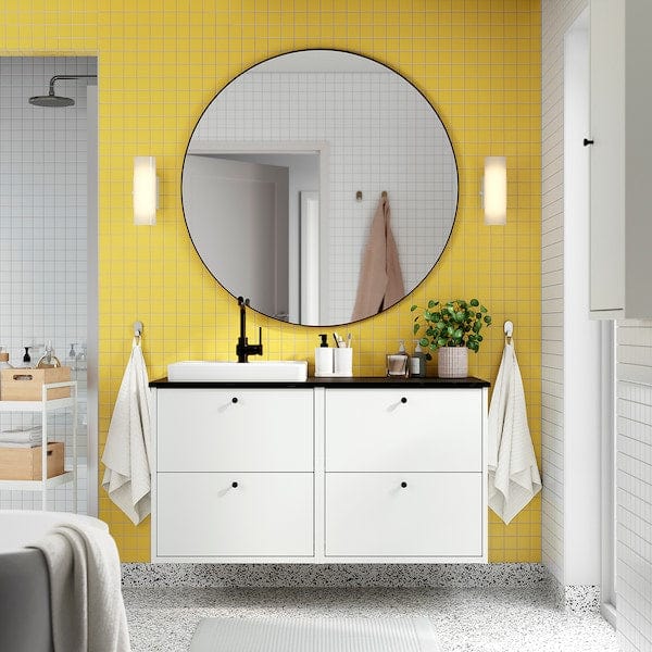 Ikea HAVBÄCK / ORRSJÖN - Washbasin/black marble-effect washbasin/mixer unit, 122x49x71 cm