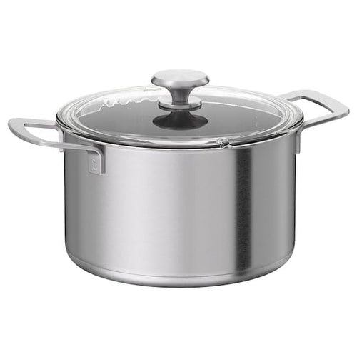 HEMKOMST - Pot with lid, stainless steel/glass, 5 l