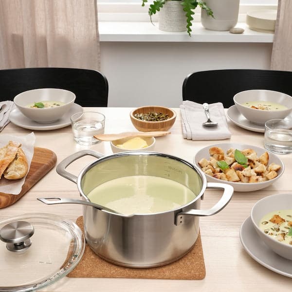 Ikea HEMKOMST - Pot with lid, stainless steel/glass, 3 l