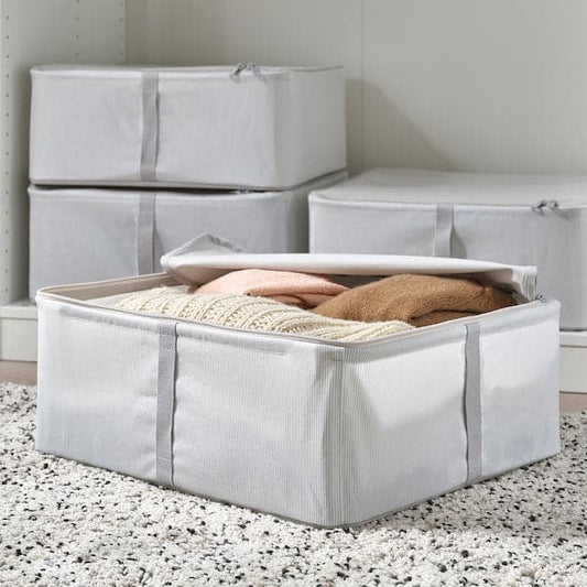 HEMMAFIXARE - Storage case, fabric striped/white/grey, 44x51x19 cm - best price from Maltashopper.com 20503910