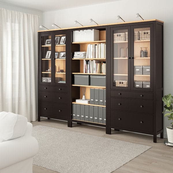 HEMNES - Storage combination w doors/drawers, black-brown/light brown, 270x197 cm - best price from Maltashopper.com 49336567