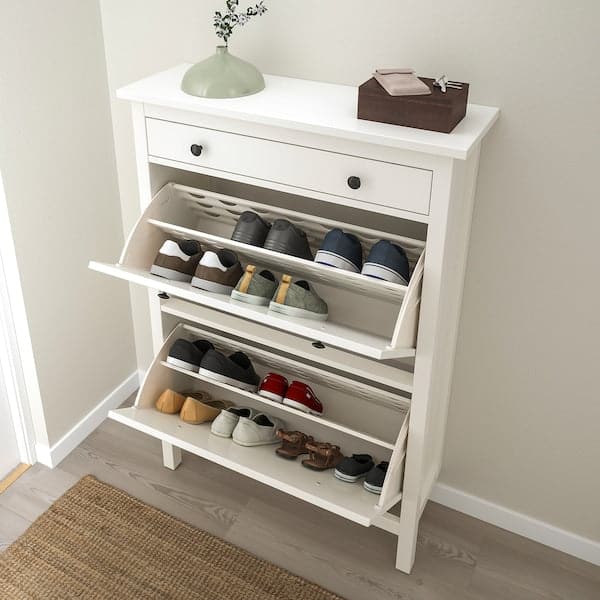 HEMNES - Shoe cabinet with 2 compartments, white, 89x30x127 cm - best price from Maltashopper.com 20169559