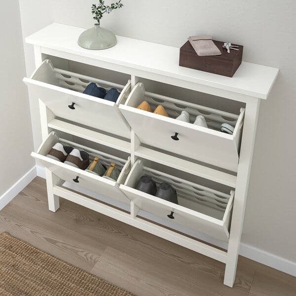 HEMNES - Shoe cabinet with 4 compartments, white, 107x22x101 cm - best price from Maltashopper.com 60156121