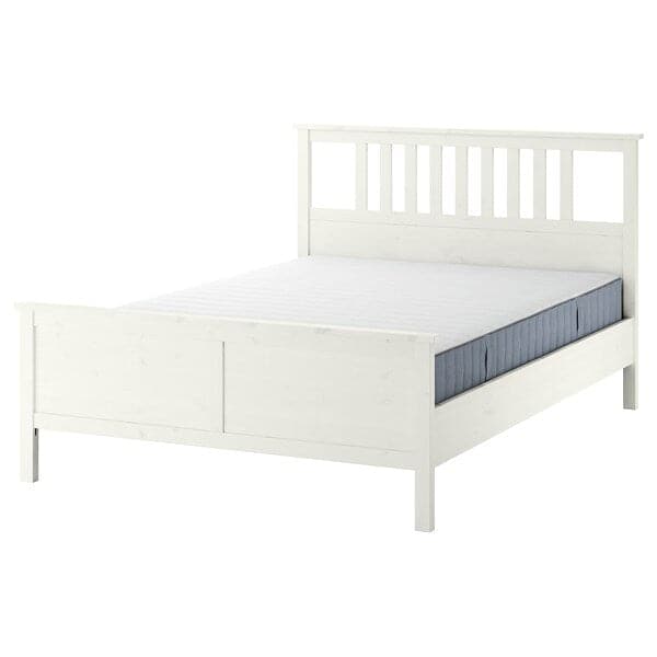 Ikea HEMNES - Bed frame with mattress, white stain/Valevåg rigid, , 140x200 cm