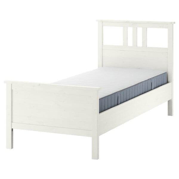 HEMNES Bed frame with mattress, white stain/Valevåg rigid