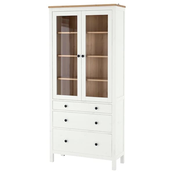 HEMNES glass-door cabinet with 3 drawers