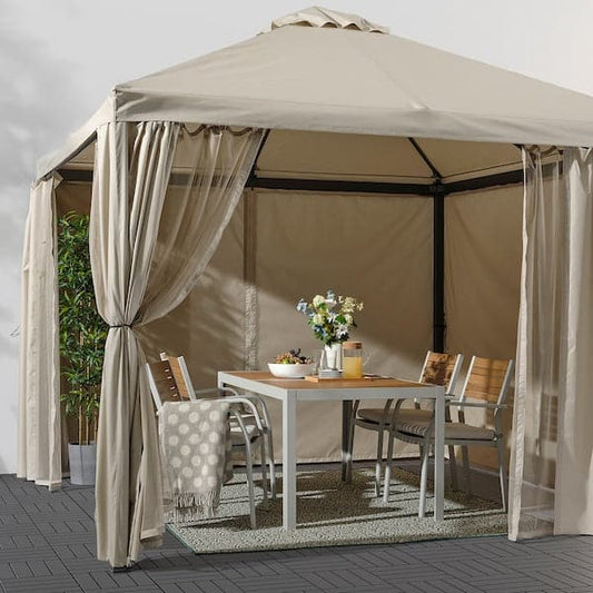 HIMMELSÖ Gazebo with curtains and mesh - dark grey/gray-beige , - best price from Maltashopper.com 19414123