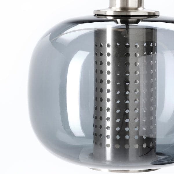 Ikea HÖGVIND - Pendant lamp with 3 lamps, nickel-plated/grey glass, 41 cm