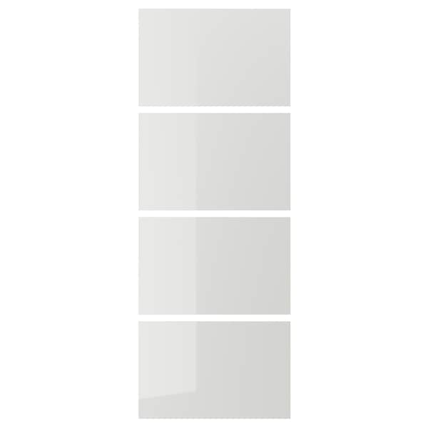 HOKKSUND 4 panels for sliding door frame, high-gloss light grey, 75x201 cm