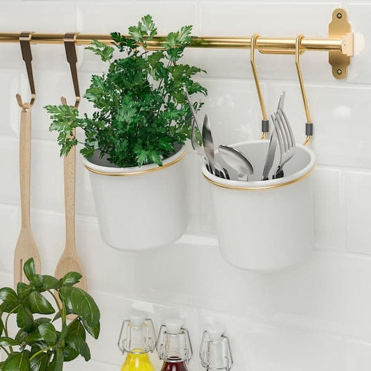 HULTARP - Container, white/brass-colour polished, 14x16 cm - best price from Maltashopper.com 10462830