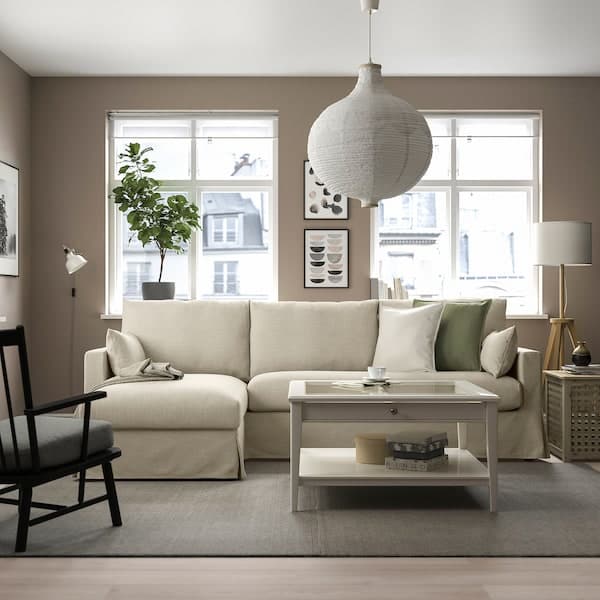 Ikea HYLTARP - 3-seater sofa/chaise-longue, left, Hemmesta light beige ,