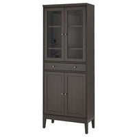 IDANÄS high cabinet w gls-drs and 1 drawer, dark brown stained, 81x39x211 cm