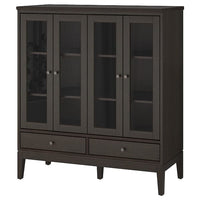 IDANÄS cabinet with bi-folded glass doors, dark brown stained, 121x50x135 cm