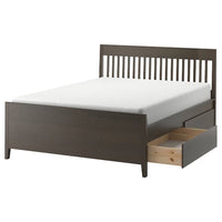 IDANÄS bed frame with storage, dark brown/Lindbåden, 140x200 cm