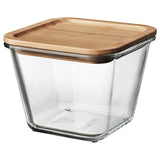 IKEA 365+ food container with lid, square glass/bamboo, 1.2 l