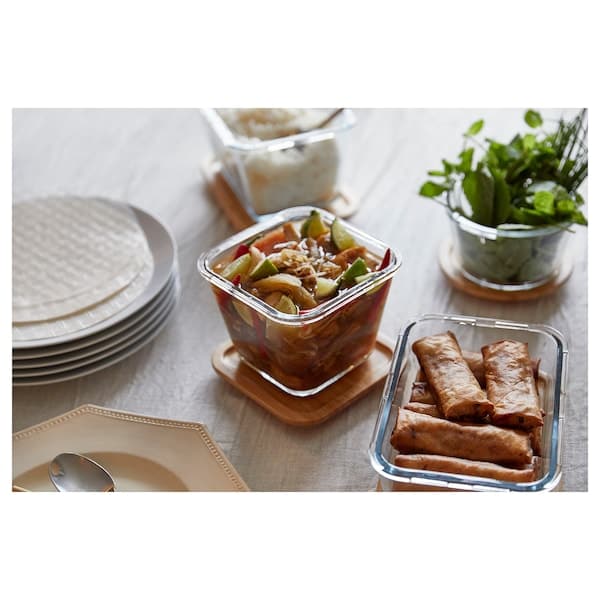 IKEA 365+ - Food container with lid, square glass/bamboo, 1.2 l - best price from Maltashopper.com 29269111