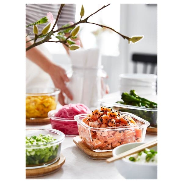 Ikea IKEA 365+ - Food container with lid, square glass/bamboo, 600 ml