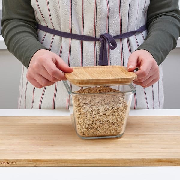 Ikea IKEA 365+ - Food container with lid, square glass/bamboo, 1.2 l
