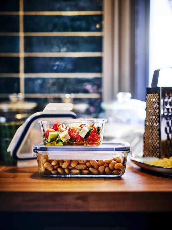 Ikea IKEA 365+ - Food container with lid, square glass/plastic, 600 ml