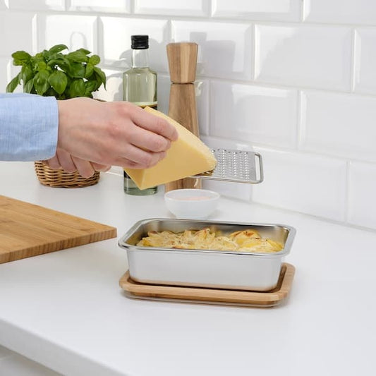 Ikea IKEA 365+ - Food container with lid, rectangular stainless steel/bamboo, 1.0 l