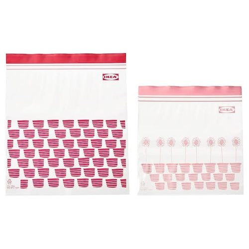 ISTAD - Resealable bag, patterned red/pink, 2.5/1.2 l