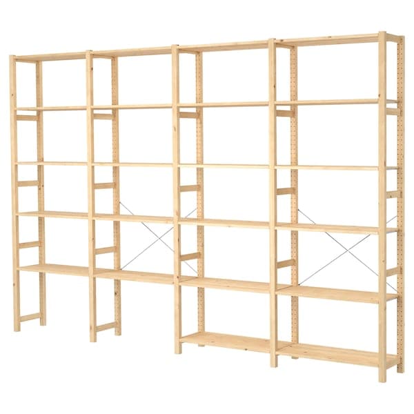 Ikea IVAR - 4 sections/shelves, pine, 344x30x226 cm