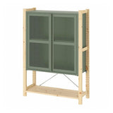 IVAR cabinet with doors, pine/grey-green mesh, 89x30x124 cm