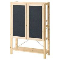 IVAR shelving unit with doors, pine/felt, 89x30x124 cm