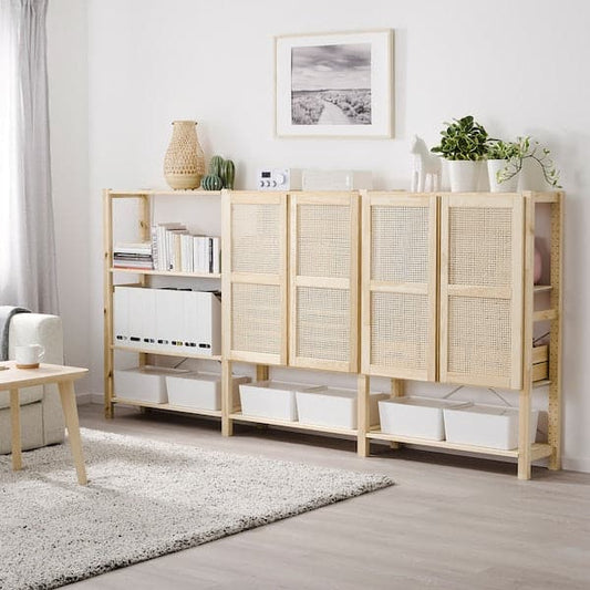 Ikea IVAR - Shelving unit with doors, pine, 259x30x124 cm