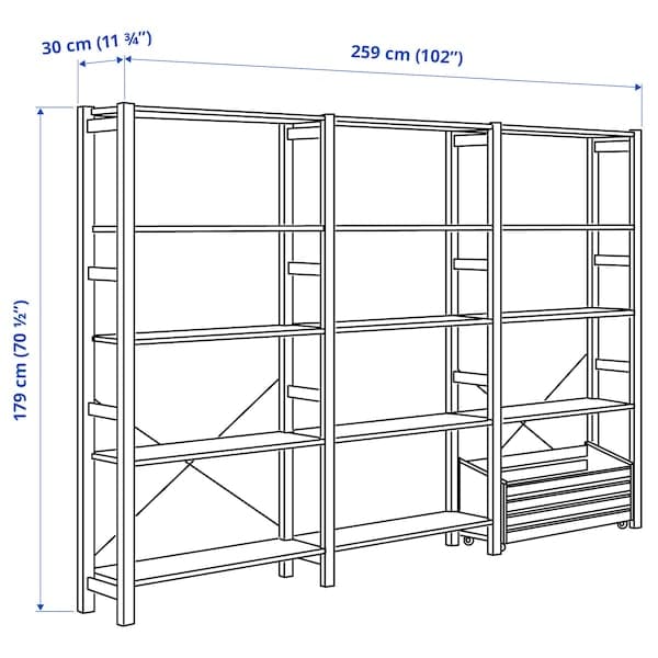 Ikea IVAR - Shelving unit with storage box, pine, 259x30x179 cm