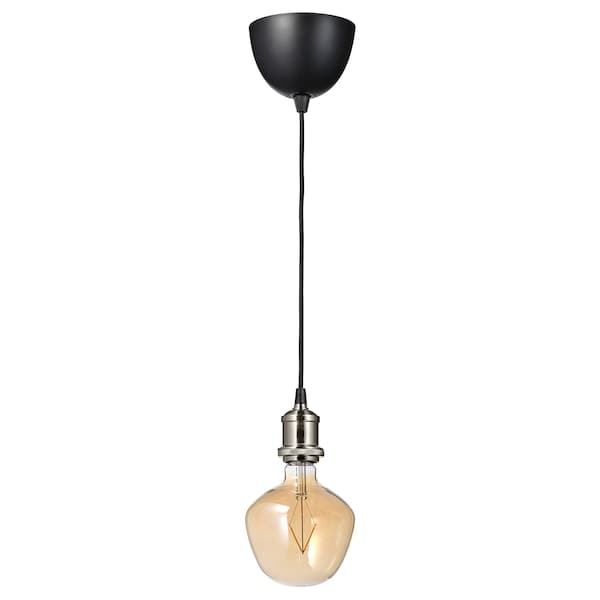 Ikea JÄLLBY / MOLNART - Pendant lamp with bulb, nickel-plated / clear glass brown ,