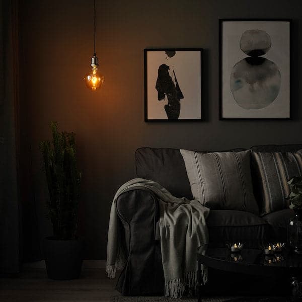 Ikea JÄLLBY / MOLNART - Pendant lamp with bulb, nickel-plated / clear glass brown ,