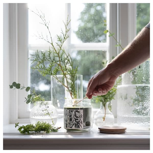 Ikea JÄMTSKOGEN - Scented cndl in glass w lid/2 wicks, cypress & eucalyptus/dark green, 70 hr