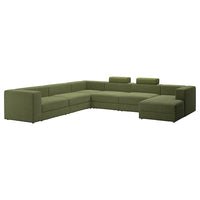 JÄTTEBO u-shaped sofa, 7-seat, with chaise longue, right with headrests/Samsala dark yellow-green, 25x87x95 cm