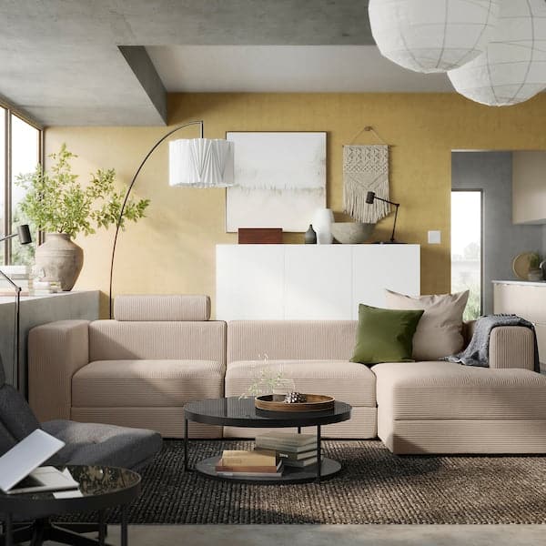Ikea JÄTTEBO - 4-seater comp sofa/chaise-longue, right with headrest/Samsala grey/beige ,