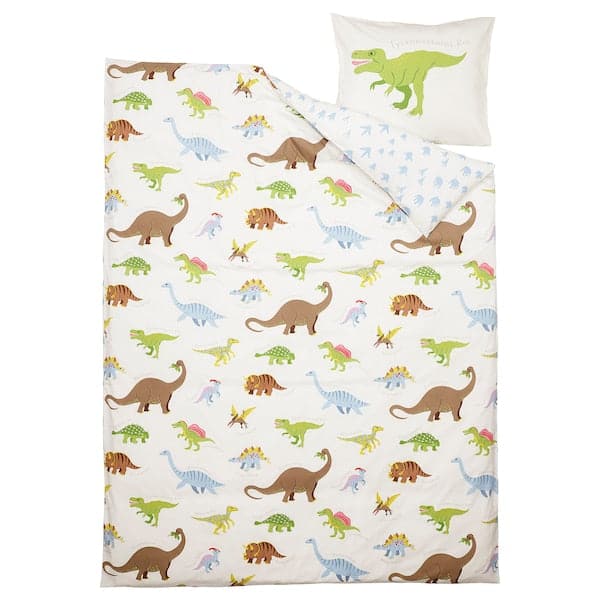 JÄTTELIK - Duvet cover and pillowcase, Dinosaurs/white, 150x200/50x80 cm - best price from Maltashopper.com 90464118