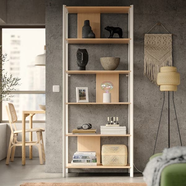 JÄTTESTA - Shelving unit, white/light bamboo, 80x195 cm - best price from Maltashopper.com 10538849