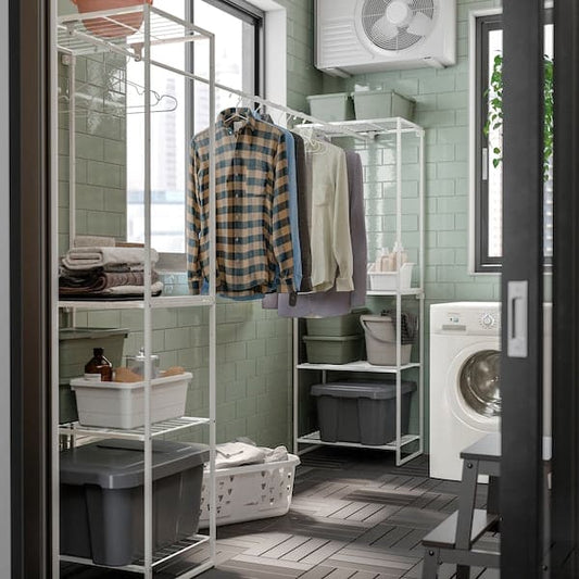 Ikea JOSTEIN - Shelving unit with clothes rail, indoor / outdoor / white metal wire,61x166/270x180 cm