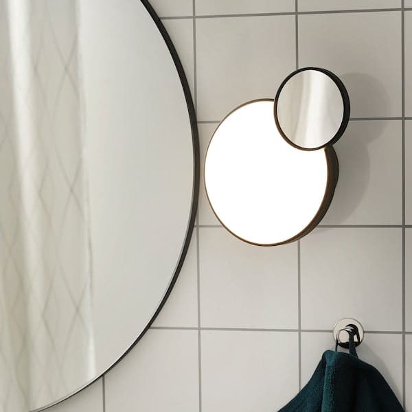Ikea KABOMBA - LED wall lamp with mirror, adjustable light intensity matt/black, 20 cm