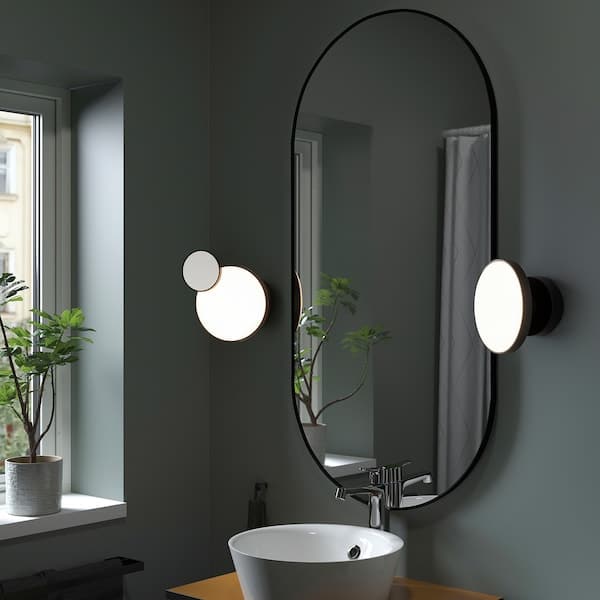 Ikea KABOMBA - LED wall lamp with mirror, adjustable light intensity matt/black, 20 cm