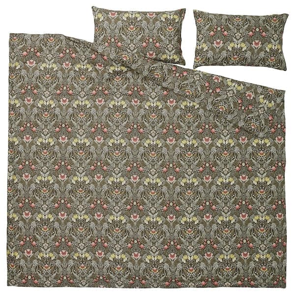 KÄRRDUNÖRT - Duvet cover and 2 pillowcases, dark green/multicolour, 240x220/50x80 cm - best price from Maltashopper.com 50536315