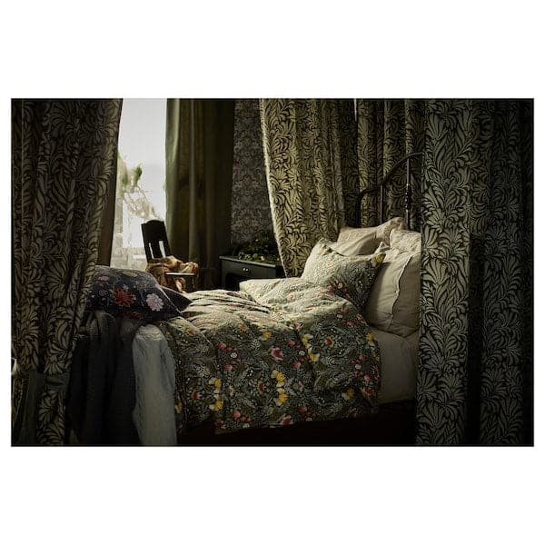 KÄRRDUNÖRT - Duvet cover and pillowcase, dark green/multicolour, 150x200/50x80 cm - best price from Maltashopper.com 40536325