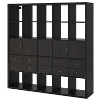 KALLAX shelving unit with 10 inserts, black-brown, 182x182 cm