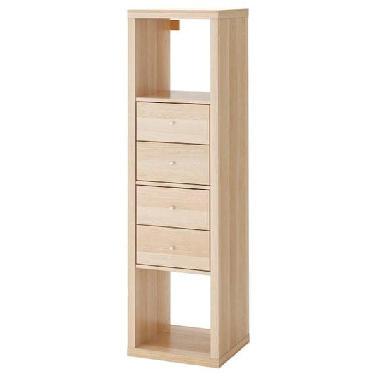 Ikea KALLAX - Shelving unit with 2 inserts, with 4 drawers/white stained oak effect, 147x42 cm