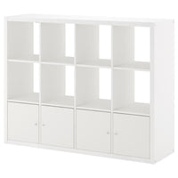 KALLAX shelving unit with 4 inserts, white, 147x112 cm
