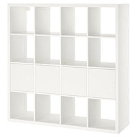 KALLAX shelving unit with 4 inserts, white, 147x147 cm