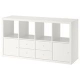 KALLAX shelving unit with 4 inserts, white, 147x77 cm