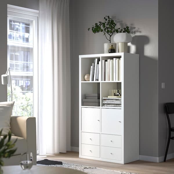 KALLAX - Shelving unit with 4 inserts, white, 77x147 cm - best price from Maltashopper.com 59278307