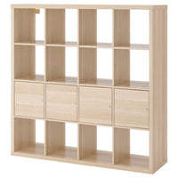 KALLAX shelving unit with 4 inserts, white stained oak effect, 147x147 cm