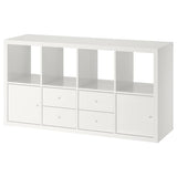 KALLAX shelving unit with 4 inserts, high-gloss/white, 147x77 cm